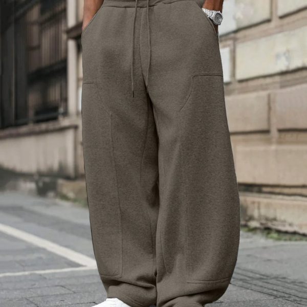 Men Oversized Drawstring Sweat Pants in Grey