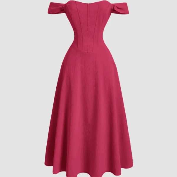 Hot Pink Faux Fishbone Design Romantic One-Shoulder Dress